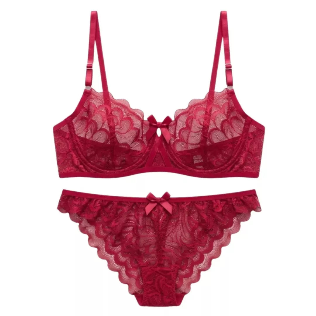 Women’s Seravine Red Non Padded Bra Set – Soft Lace Lingerie