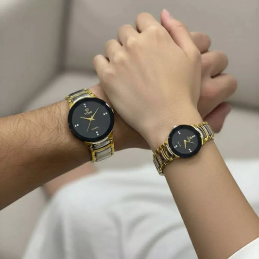 Black & Gold Couple Watch Set – Stylish Matching Watches for Him & Her