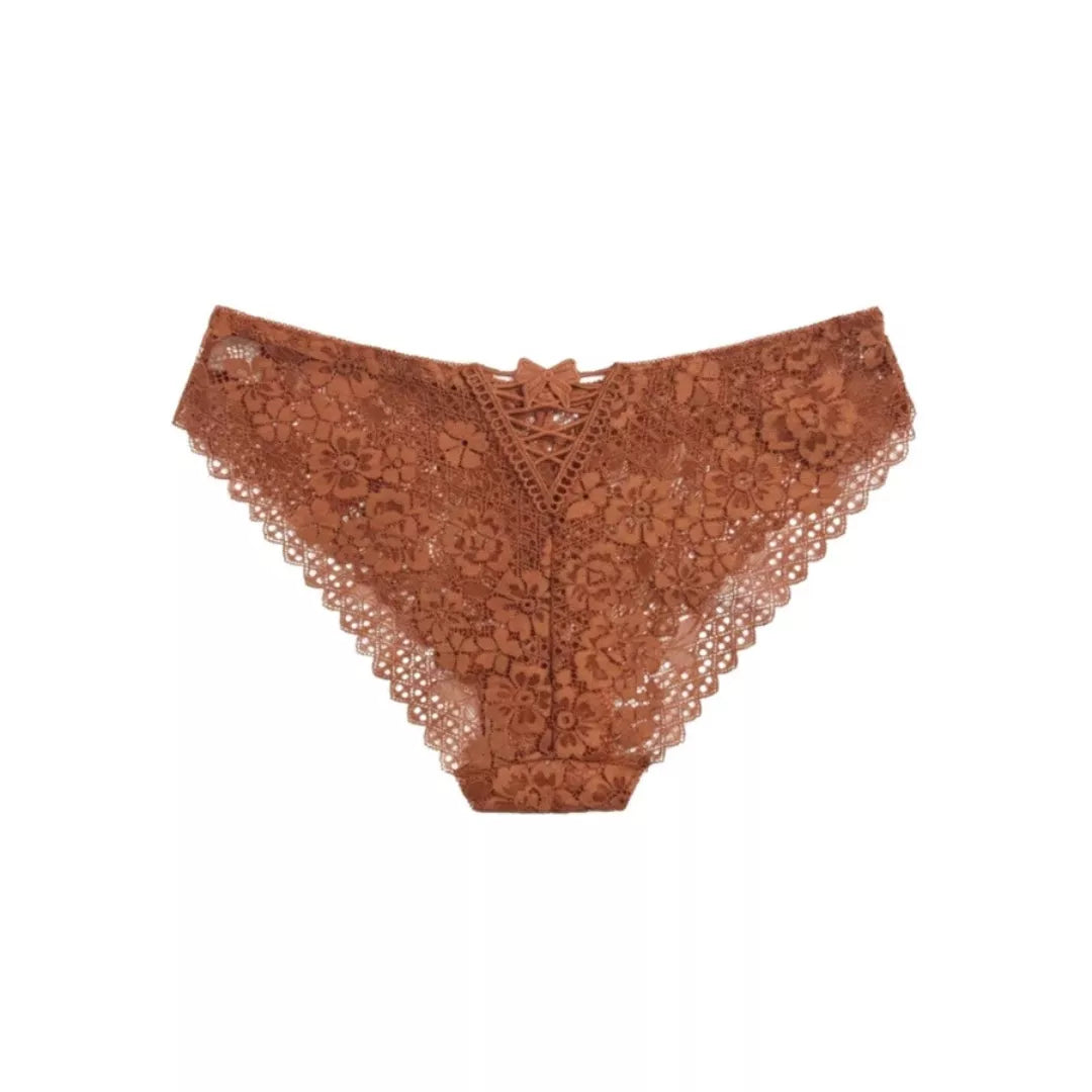 Women’s Whisper Glam Rust Lace Bikini Panty – Elegant Soft Comfort