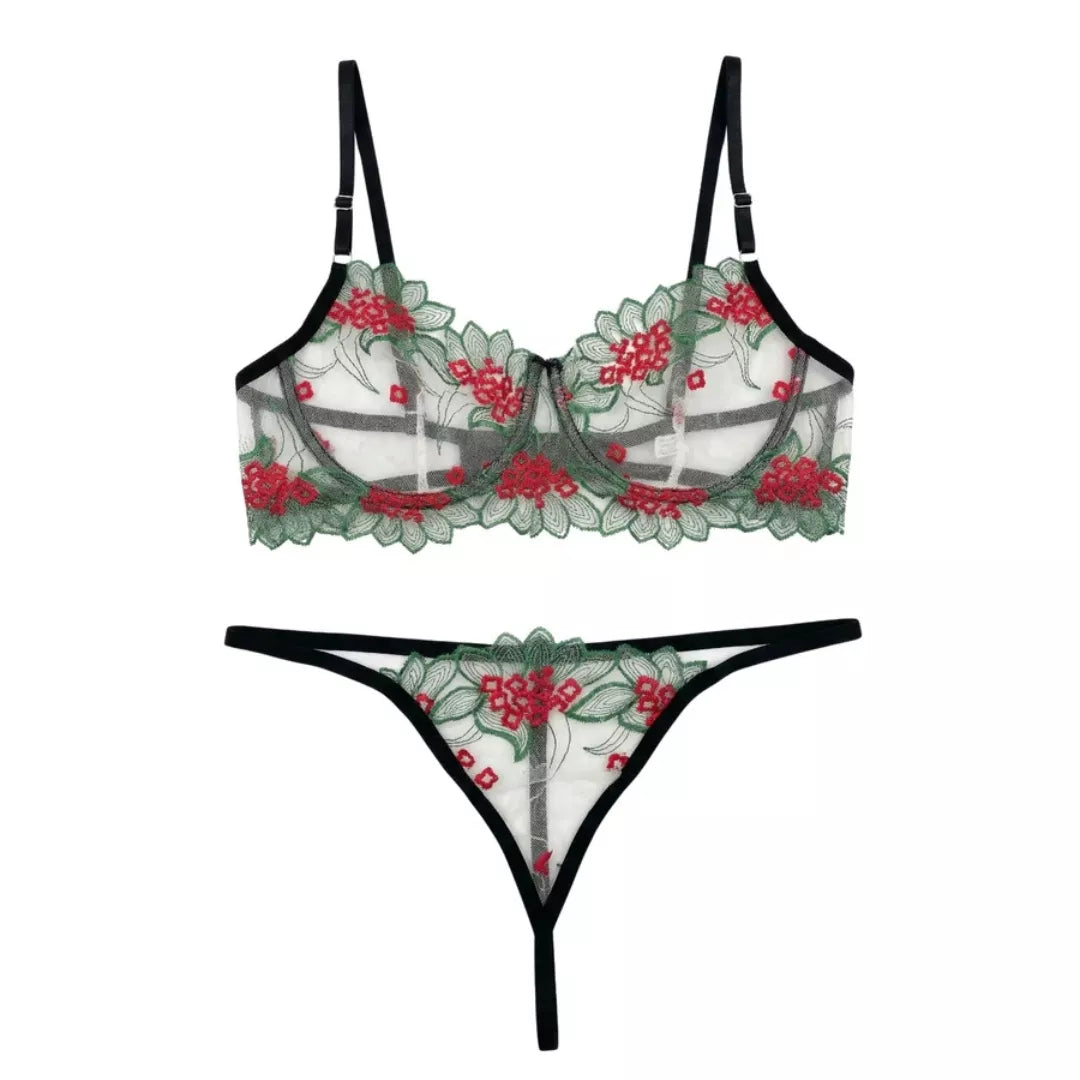 Women’s Verdelle Green Non Padded Bra Set – Elegant Lace Comfort
