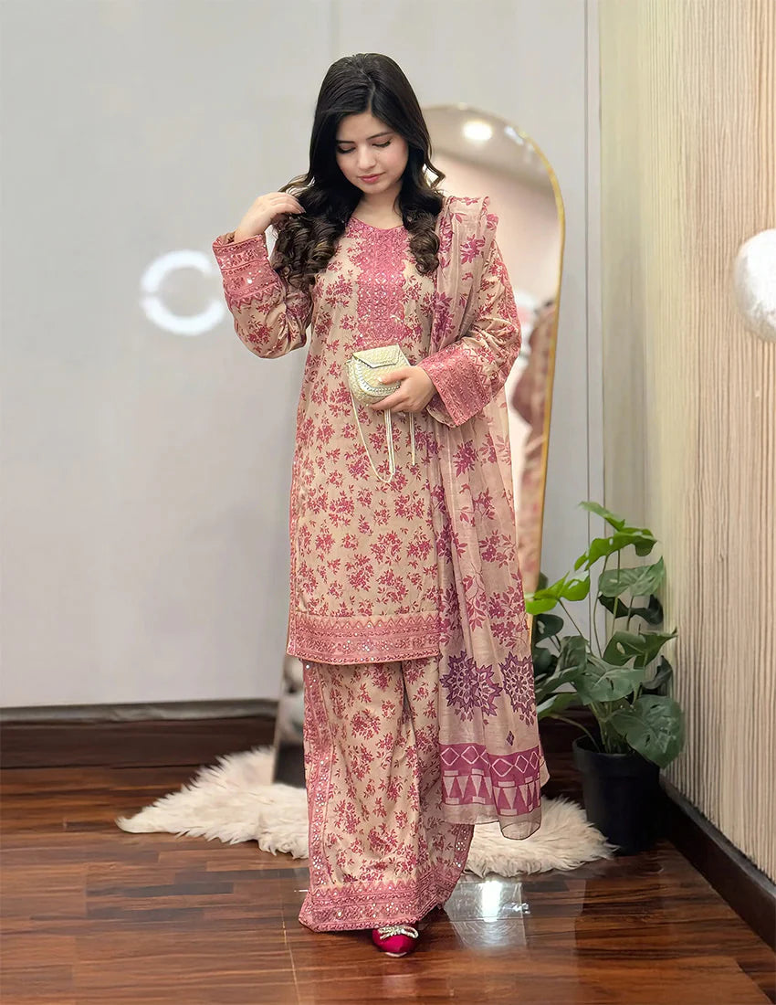 Embroidered Cotton 3 Piece Suit – Culottes Style