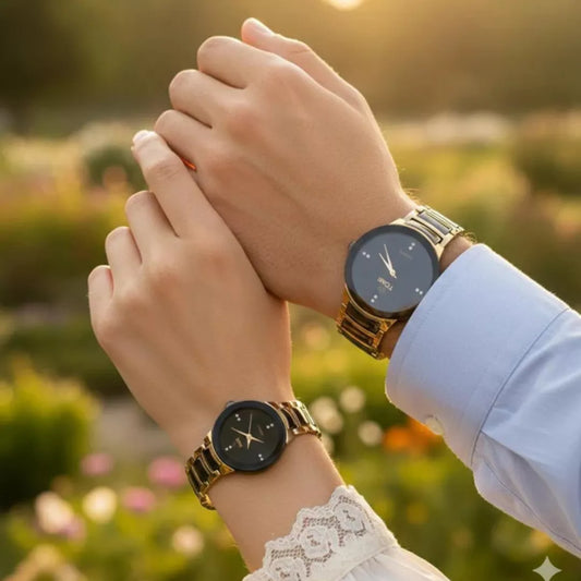 Black & Gold Couple Watch Set – Stylish Matching Watches for Him & Her