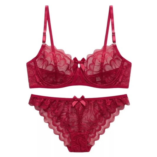Women’s Seravine Red Non Padded Bra Set – Soft Lace Lingerie