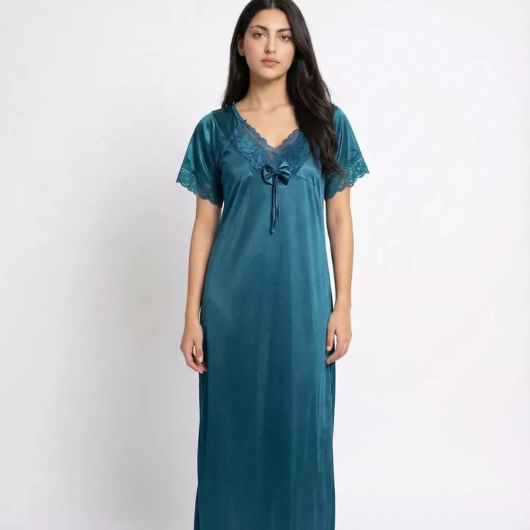 Women’s Grace Night Sea Green Gown – Elegant Satin Nightwear
