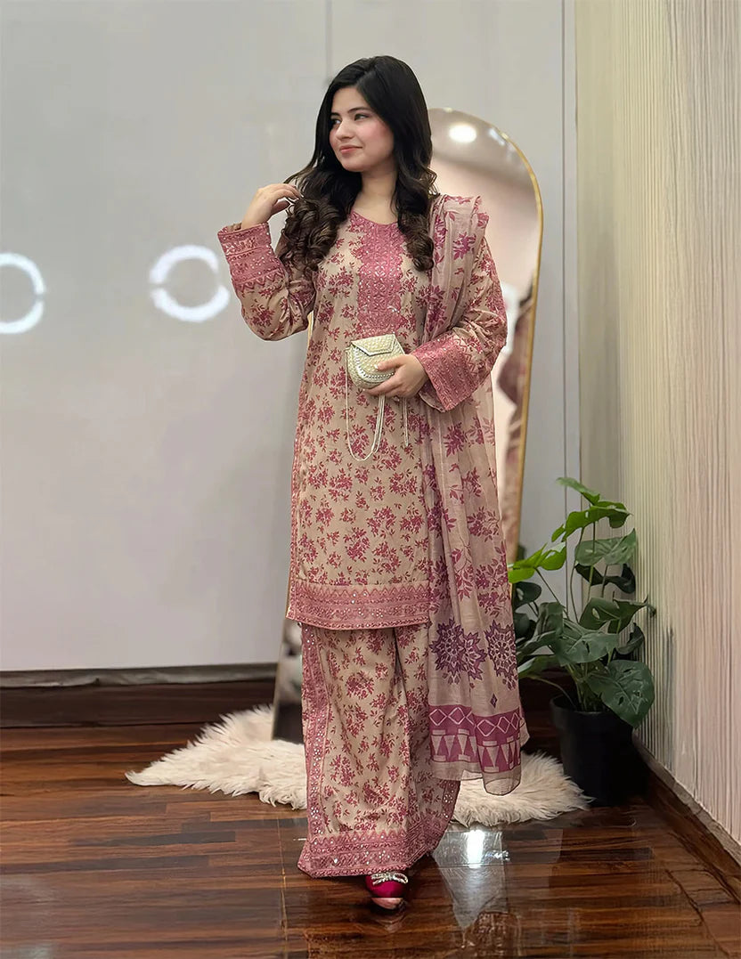 Embroidered Cotton 3 Piece Suit – Culottes Style