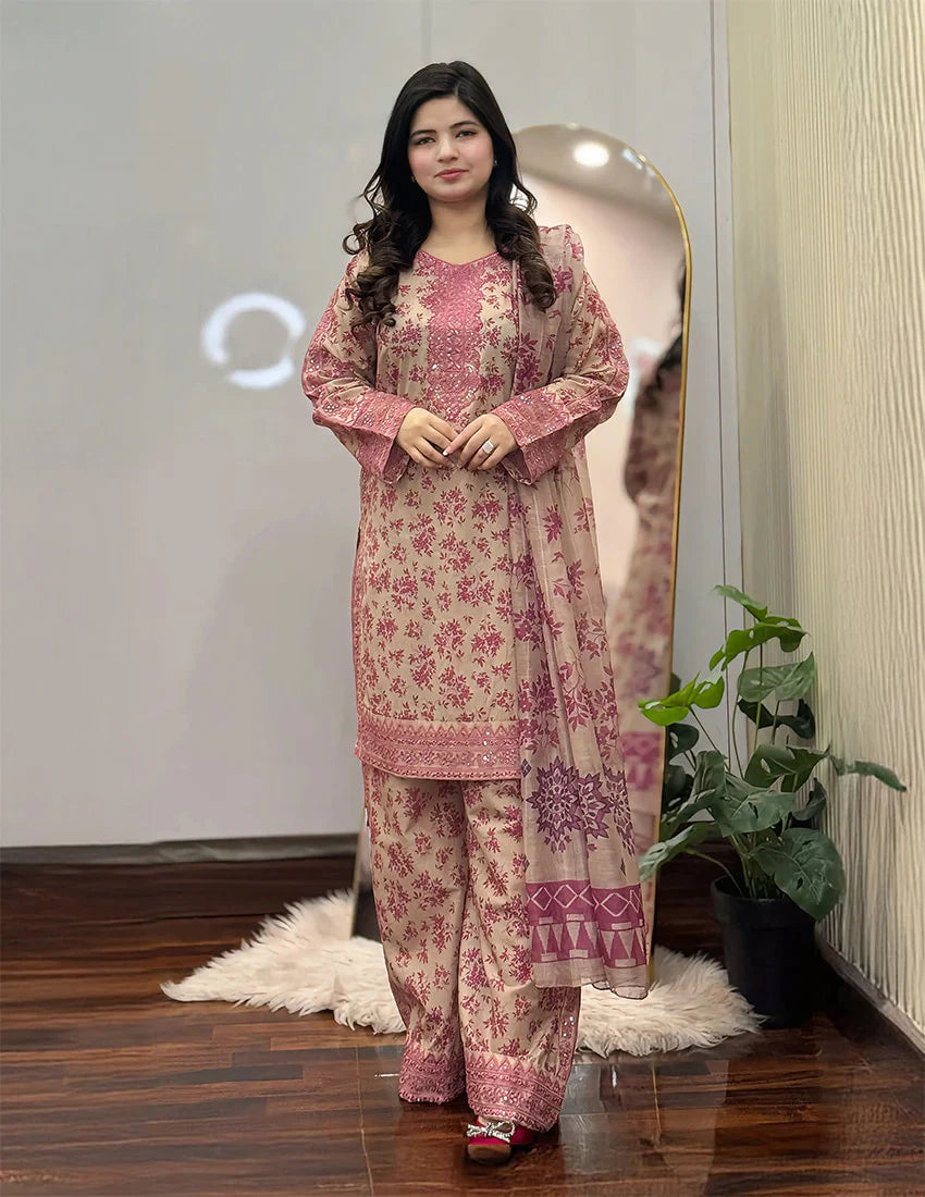 Embroidered Cotton 3 Piece Suit – Culottes Style