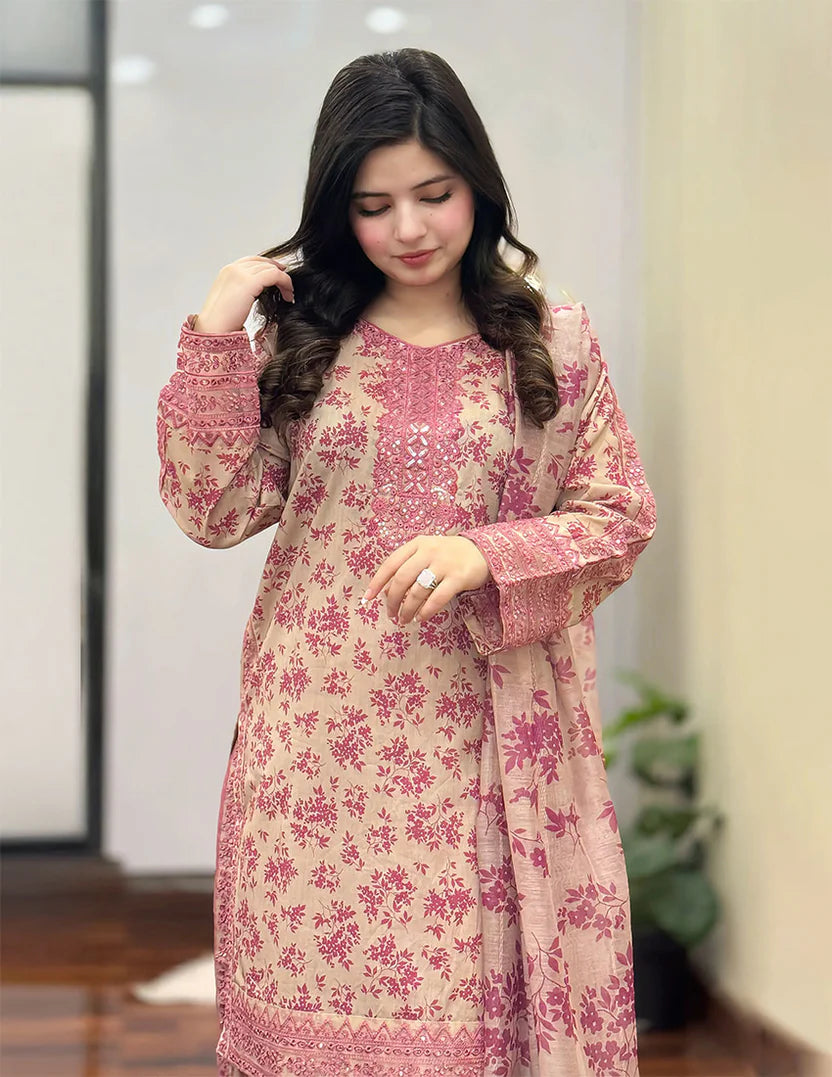 Embroidered Cotton 3 Piece Suit – Culottes Style