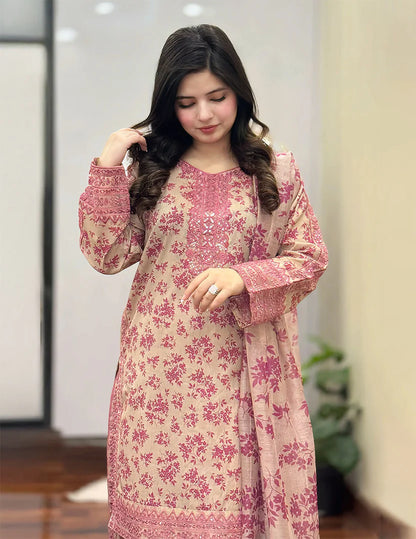 Embroidered Cotton 3 Piece Suit – Culottes Style