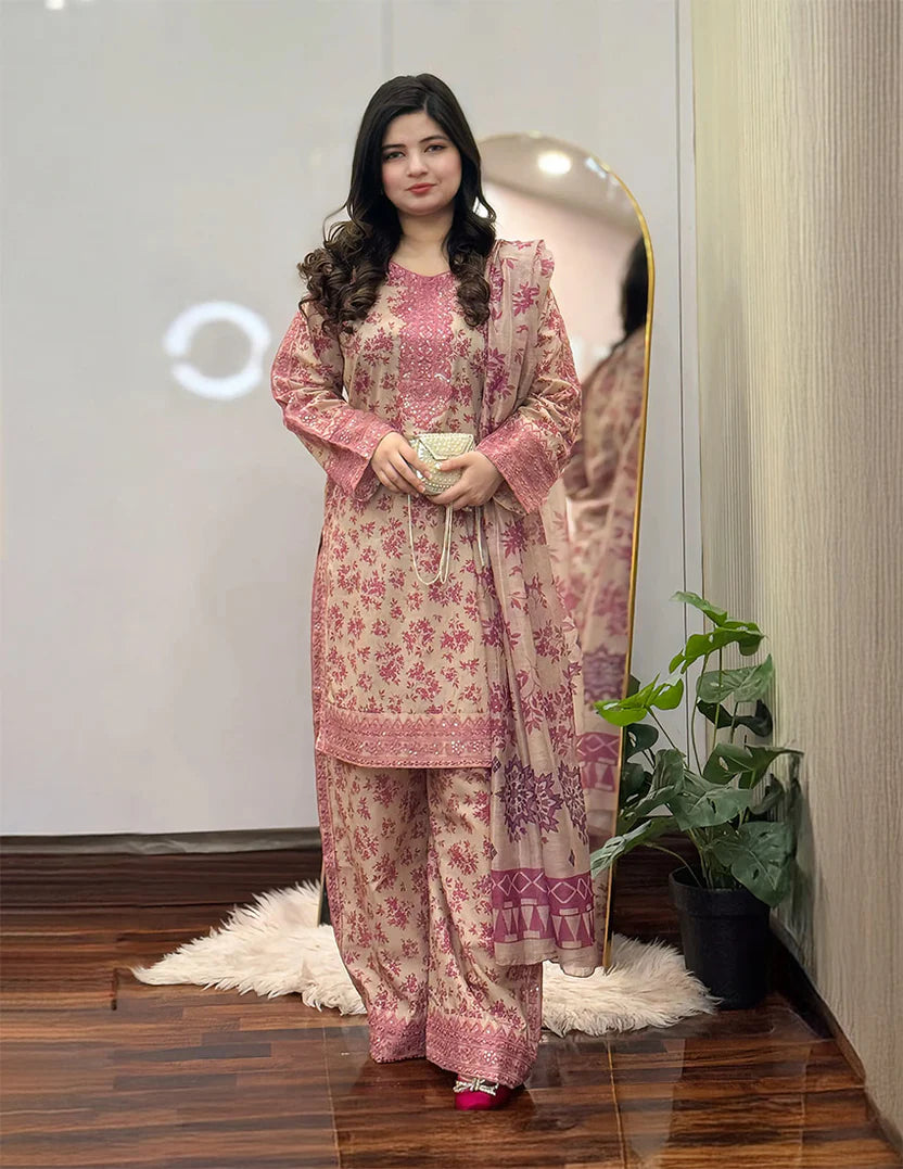 Embroidered Cotton 3 Piece Suit – Culottes Style