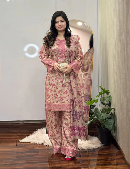 Embroidered Cotton 3 Piece Suit – Culottes Style