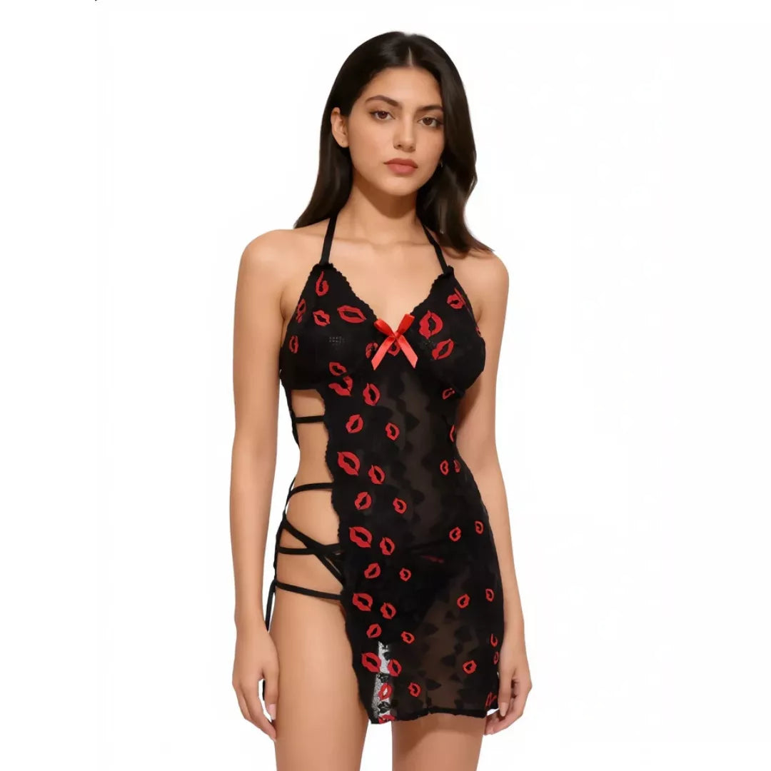 Women’s Velisse Kiss Black Babydoll Lingerie – Soft Mesh Nightwear